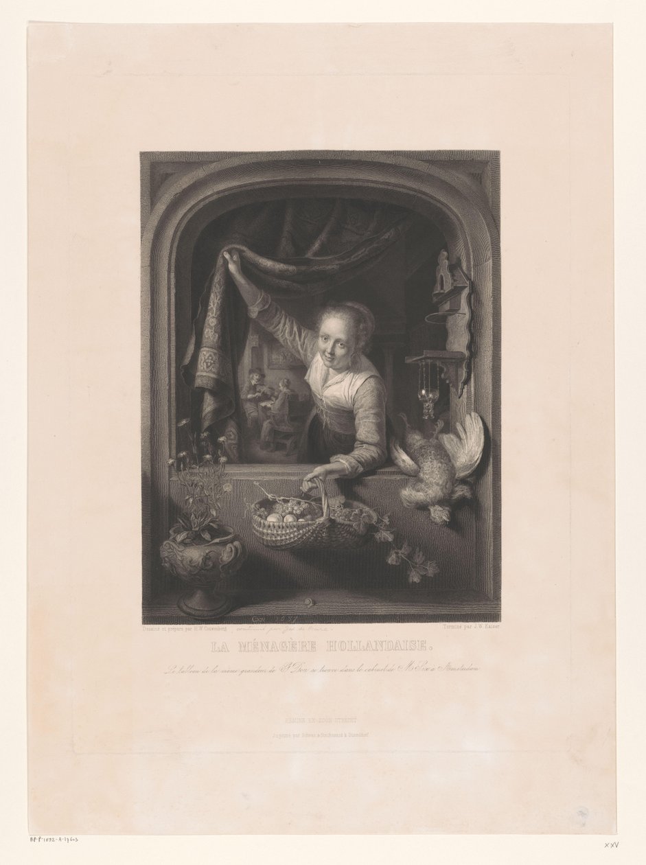 Frau mit Korb mit Früchten in der Hand am Fenster von Johann Wilhelm Kaiser (I)