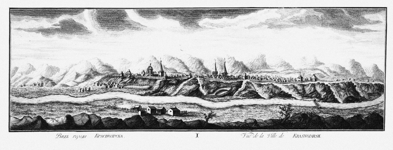 Ansicht von Krasnojarsk, ca. 1735 von Johann Wilhelm Lürsenius