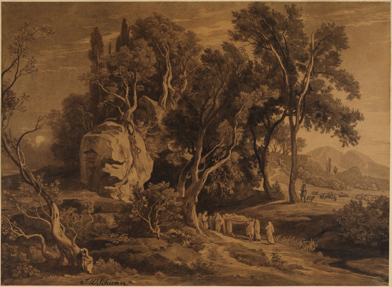 Abrahams Begräbnis in der Höhle im Hain Mamre (1. Mose 25, 9) von Johann Wilhelm Schirmer