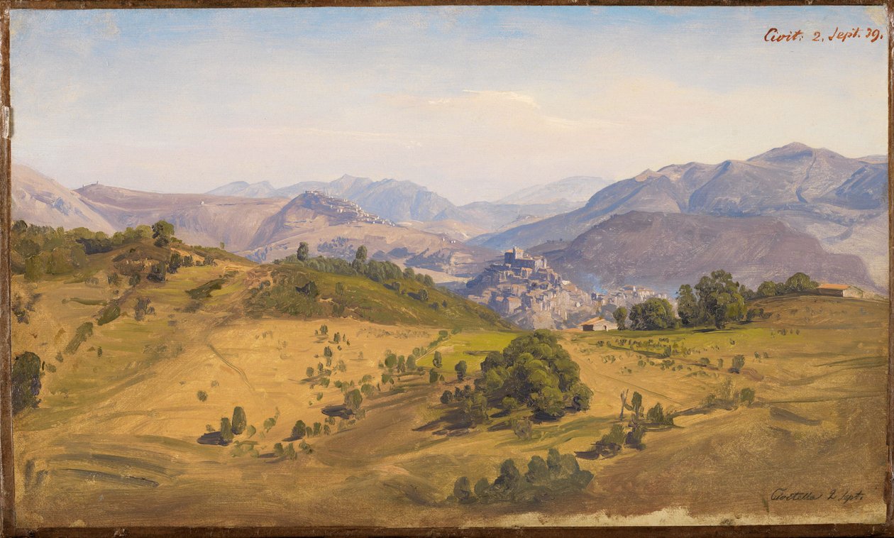 Landschaft bei Civitella mit Blick nach Norden auf Rocca Canterano von Johann Wilhelm Schirmer