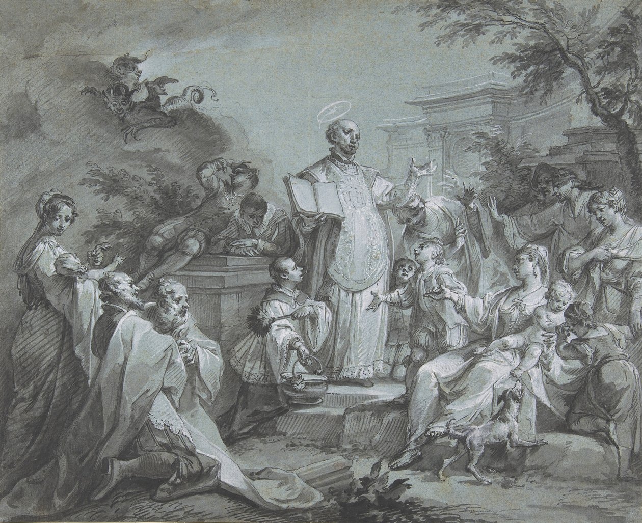 Der heilige Ignatius von Loyola predigt, vor 1761 von Johann Wolfgang Baumgartner