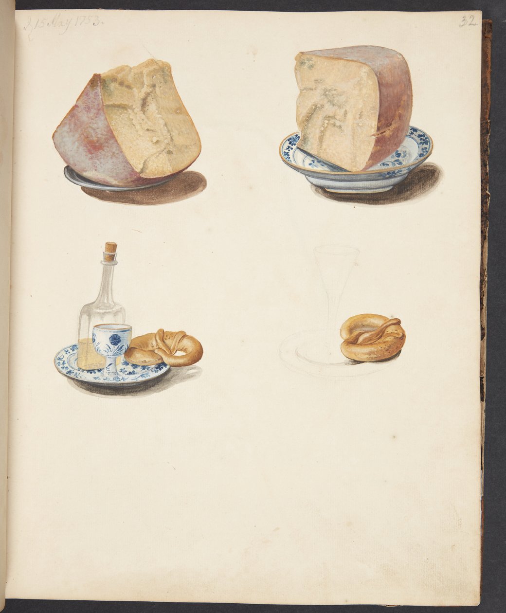 Stillleben mit Käse, Schnaps und Brezel von Johanna Fosie