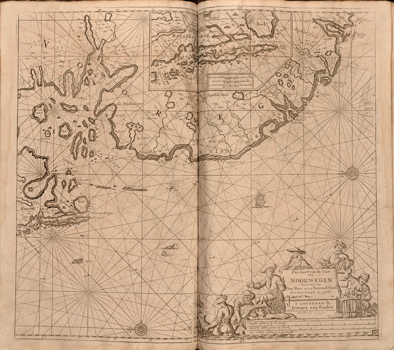 Karte aus der Kartensammlung der Nationalbibliothek. Die Karte wurde in () veröffentlicht und zeigt die norwegische Küste, Agder, Rogaland von Johannes van Keulen  