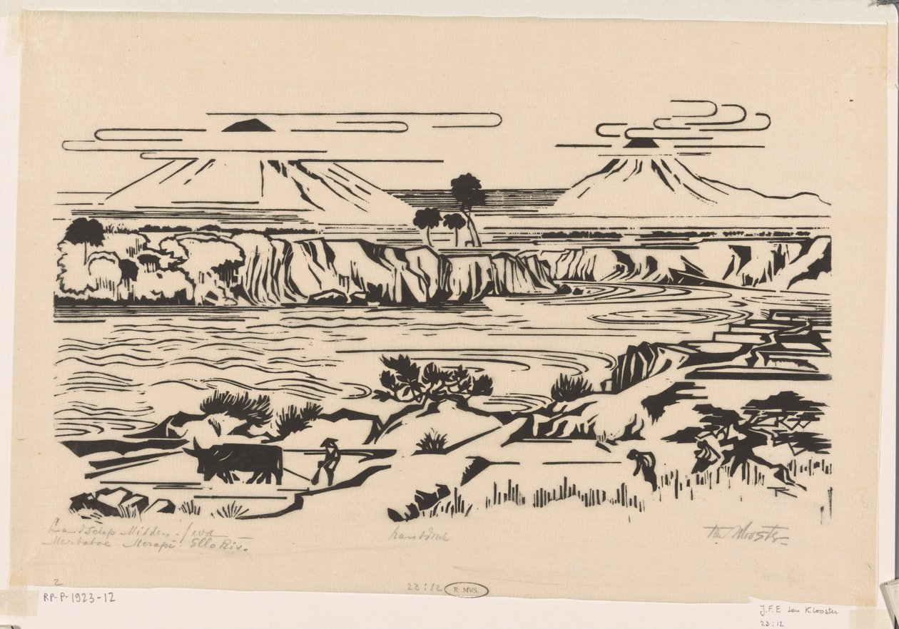 Landschaft, Mittel-Java: Merbaboe, Merapi, Ello Fluss von Johannes Frederik Engelbert ten Klooster (signed by artist)