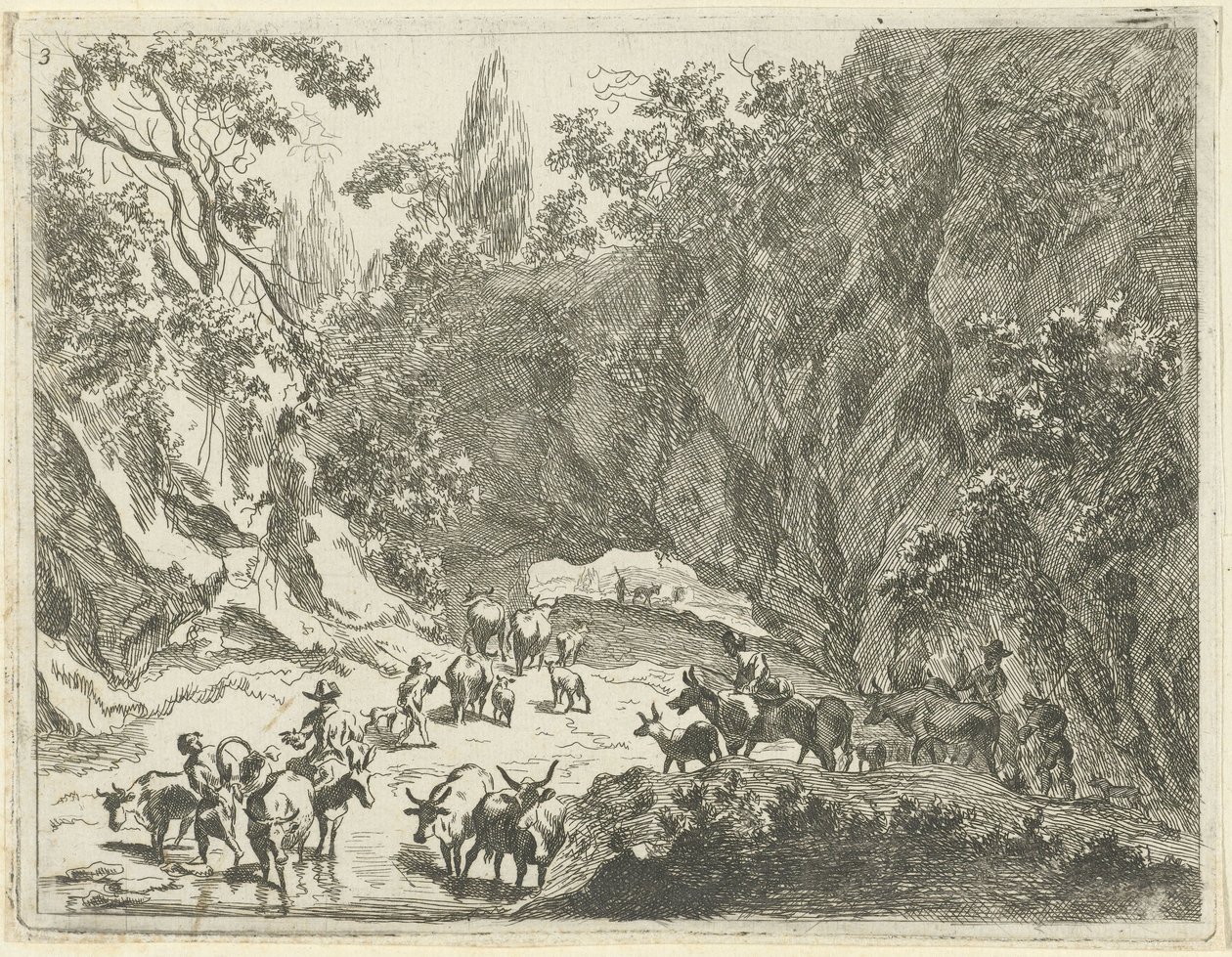 Berglandschaft mit Hirten und Vieh von Johannes Gronsveld