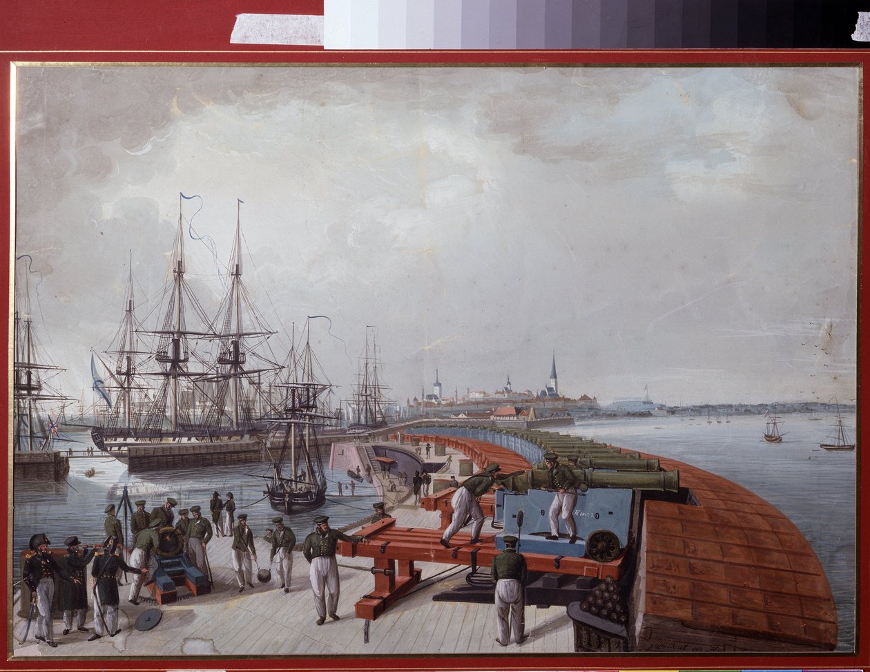 Blick auf Reval (heutiges Tallinn, Estland), der Hafen und die russische Küstenartillerie von Johannes Hau