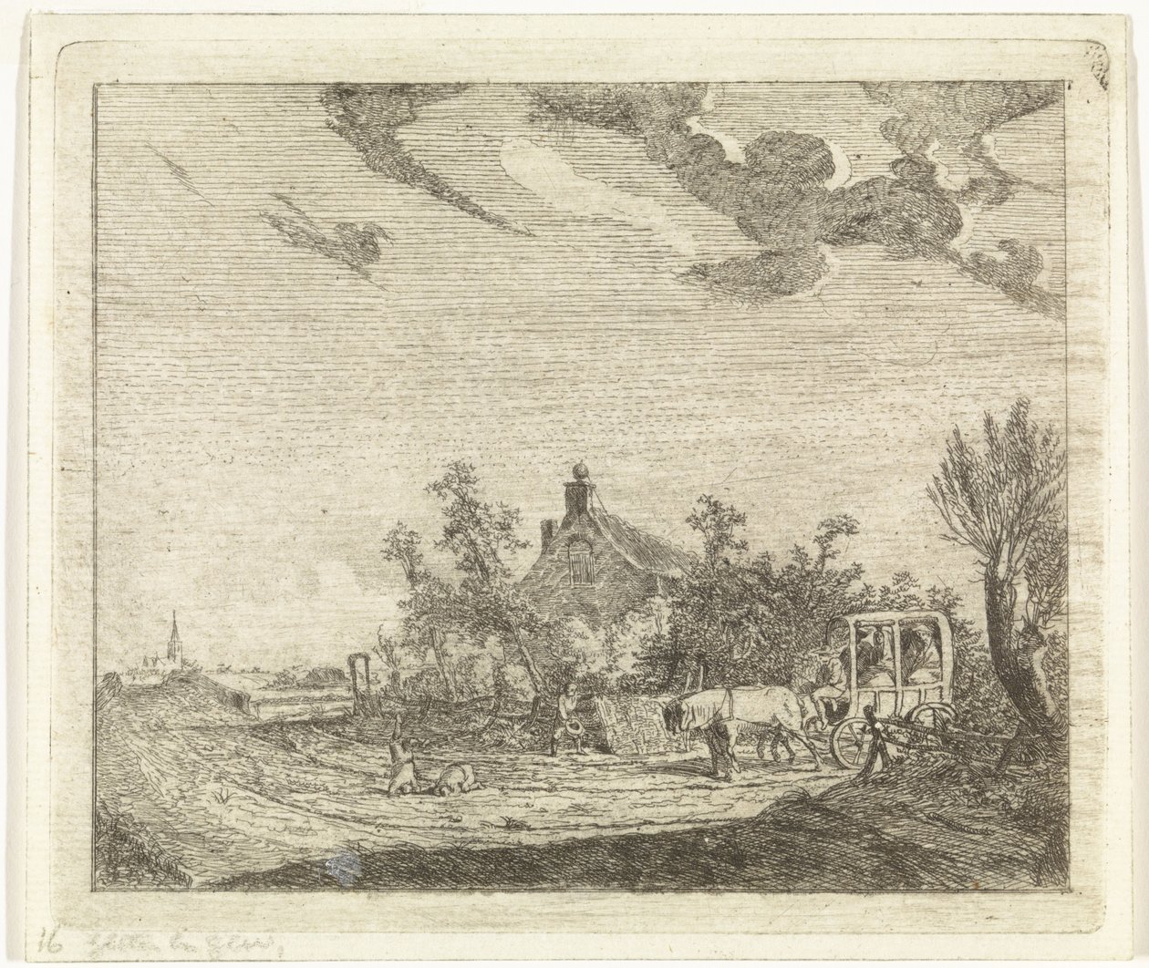 Pferd und Wagen vor einem Haus von Johannes Huibert Prins
