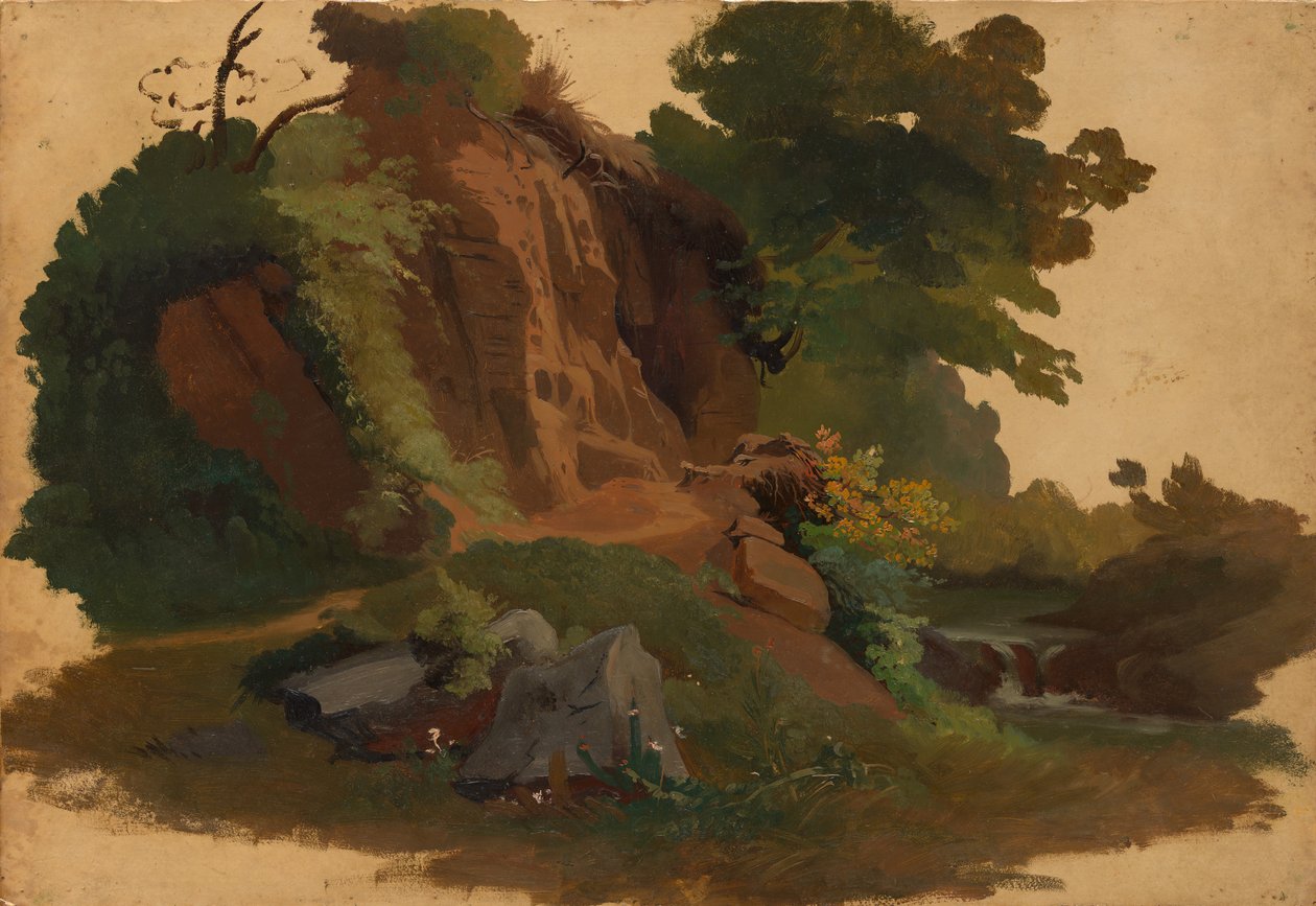 Felsvorsprung an einem Bach in der römischen Campagna, ca. 1835-40 von Johannes Jakob Frey