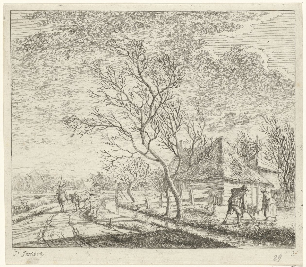 Landschaft mit Bauernhof und Acker von Johannes Janson