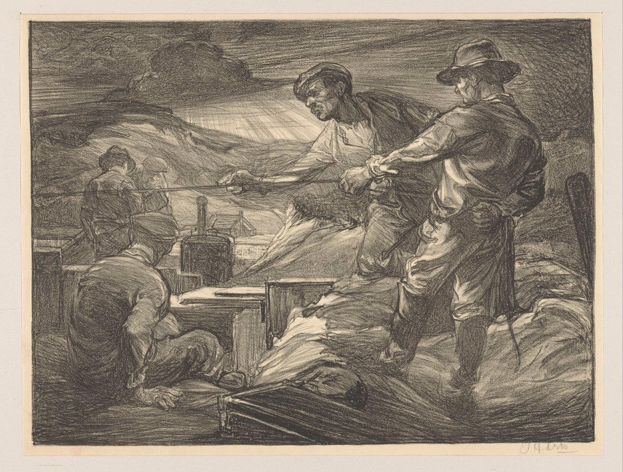 Arbeiter, die an einem Seil ziehen von Johannes Josephus Aarts (signed by artist)