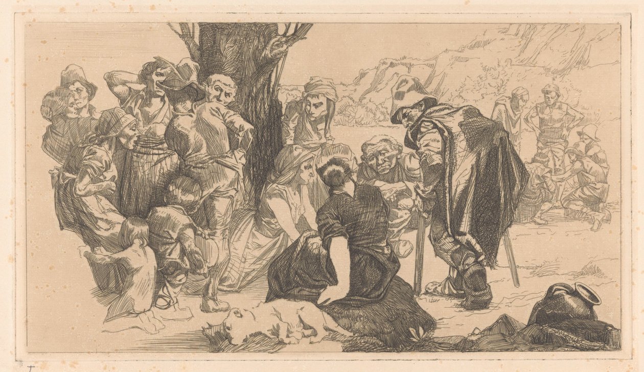 Männer, Frauen und Kinder bei einem Baum von Johannes Josephus Aarts