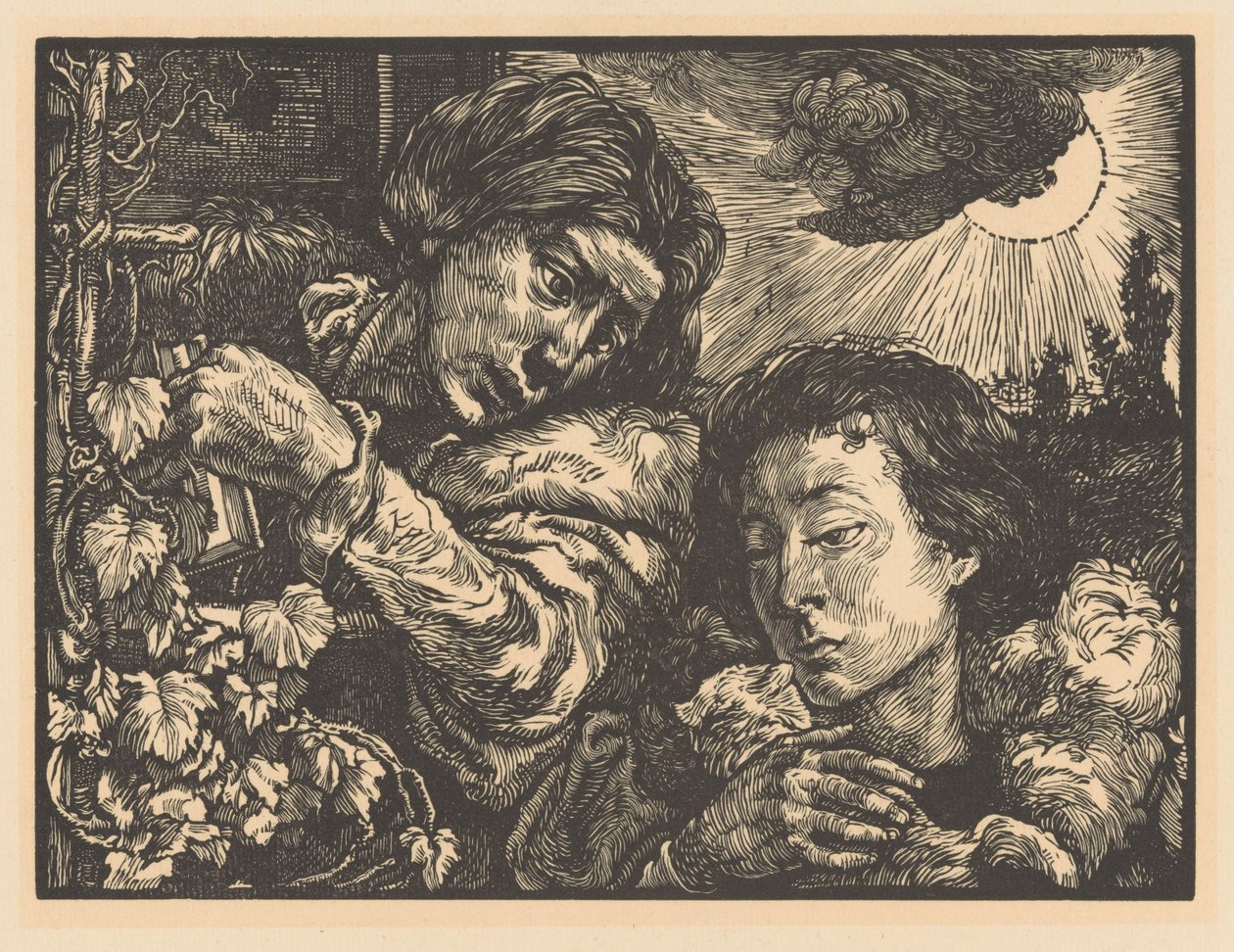 Zwei Frauen bei einer Weinrebe von Johannes Josephus Aarts