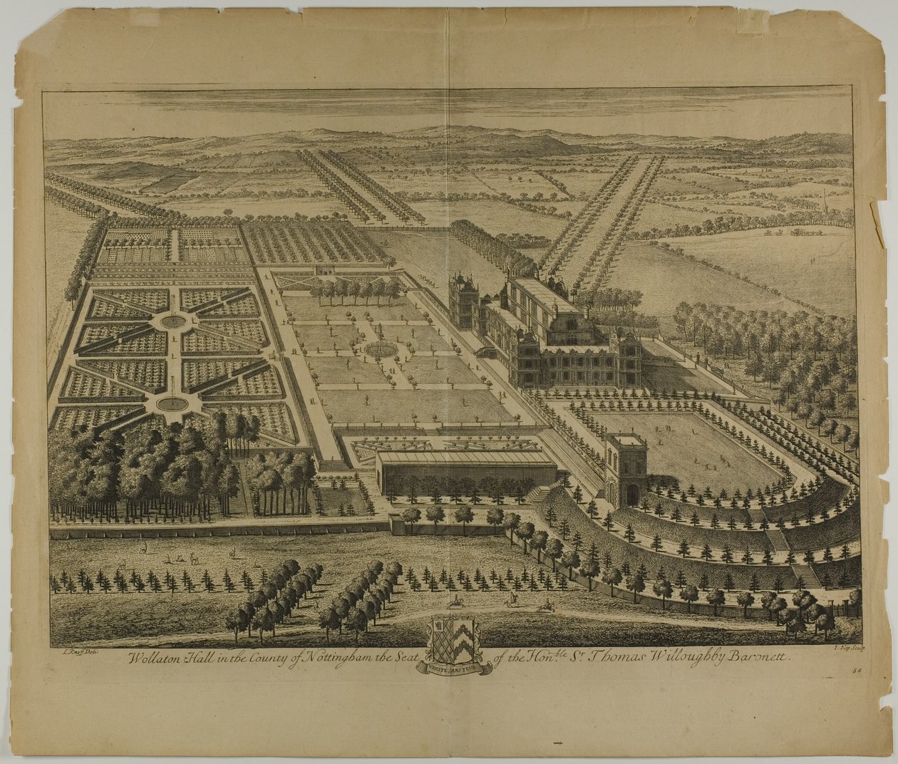 Wollaton Hall in der Grafschaft Nottingham, Tafel 68 aus Britannia Illustrata von Johannes Kip