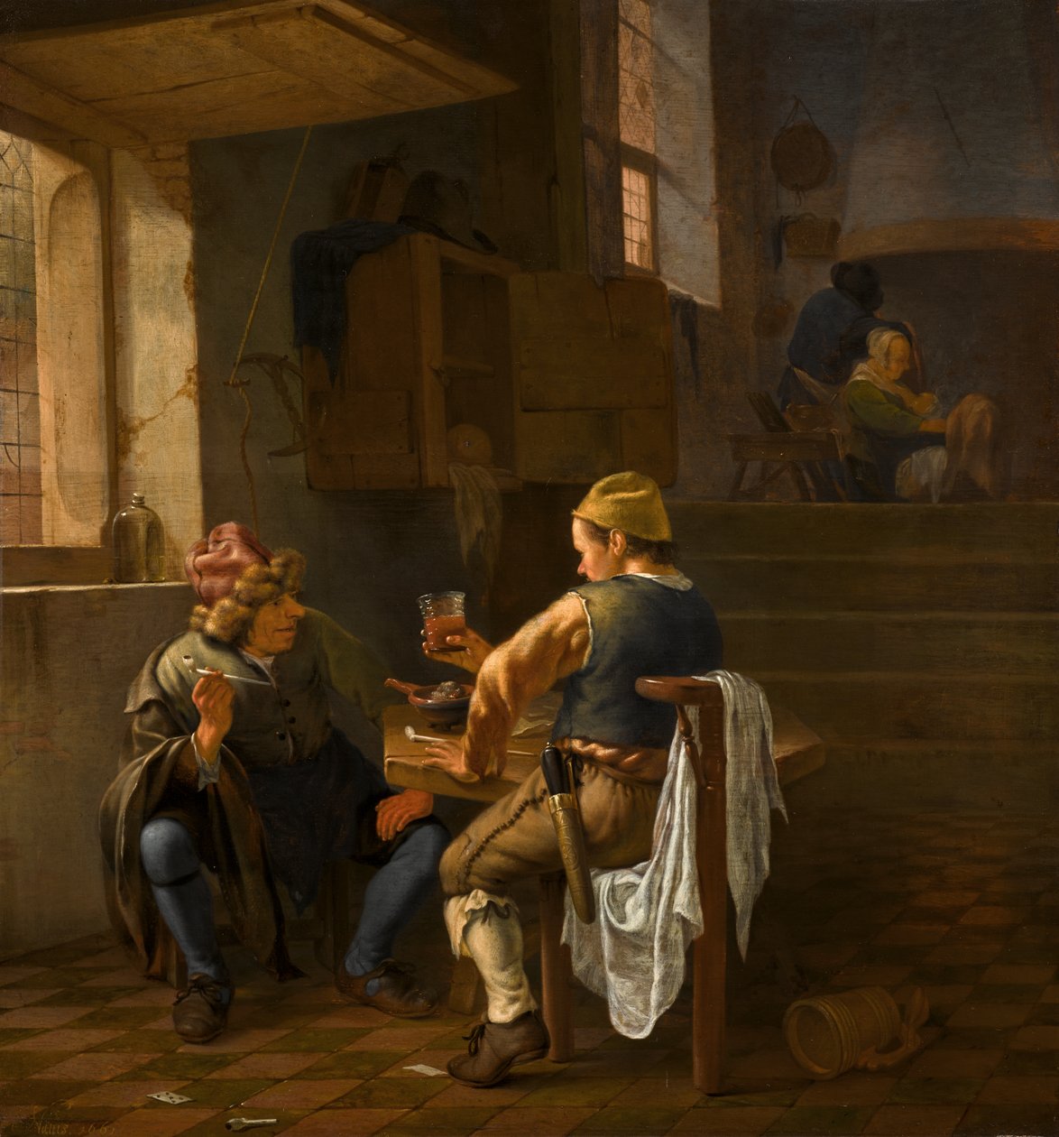 Eine Tavernen-Szene mit Bauern, die rauchen und trinken von Johannes Natus