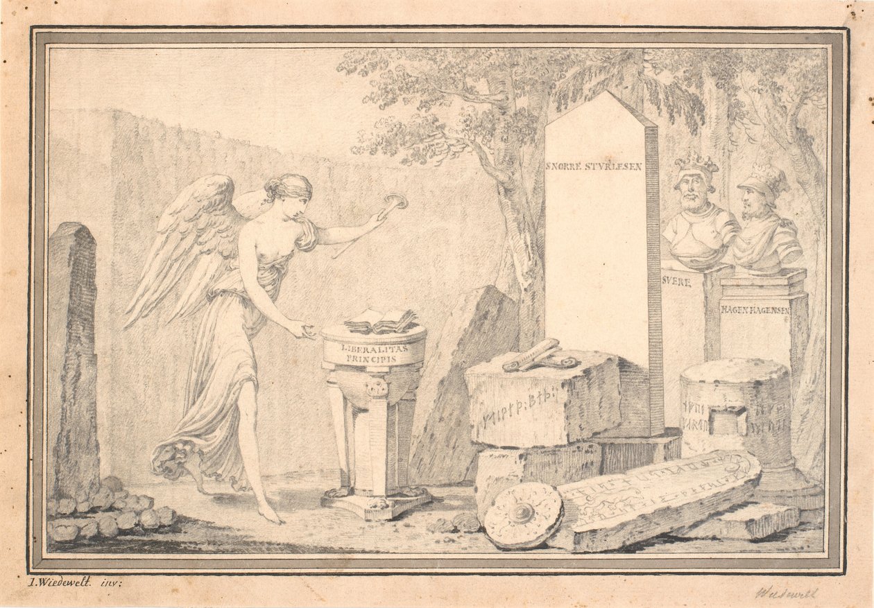 Titelvignette zu Snorre Sturleson (hrsg. G. Schiøning): Heimskringla, Bd. I, 1778 von Johannes Wiedewelt