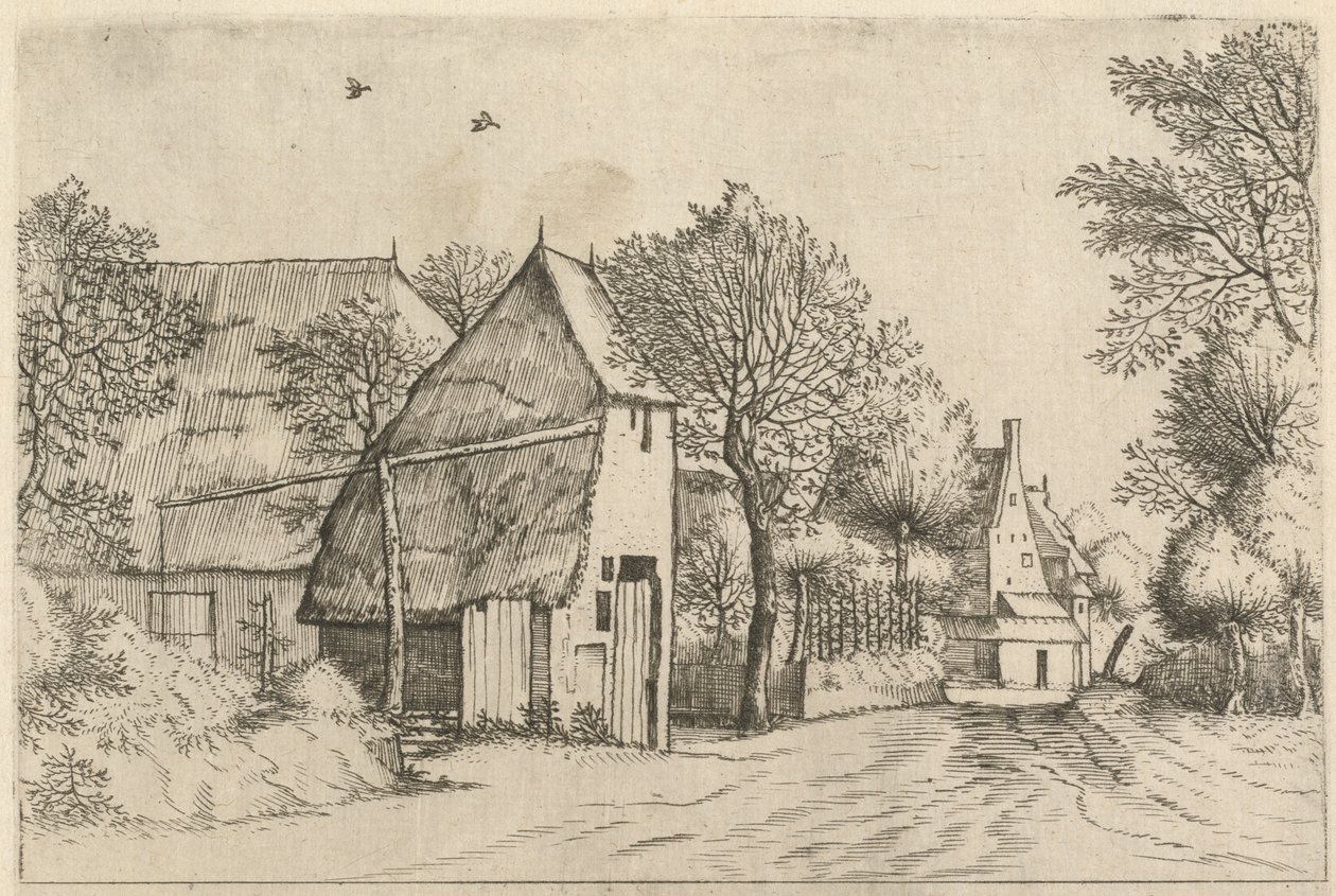 Dorfstraße mit Ziehbrunnen von Johannes and Lucas van Doetechum after the Master of the Small Landscapes