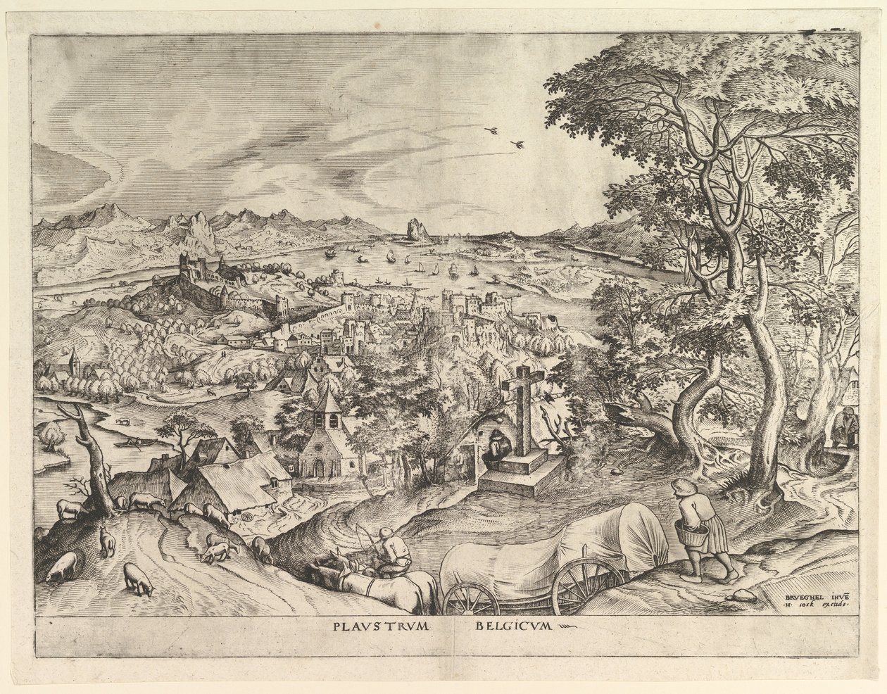 Der belgische Wagen Plaustrum Belgicum aus Die großen Landschaften, ca. 1555-56 von Johannes van Doetecum I