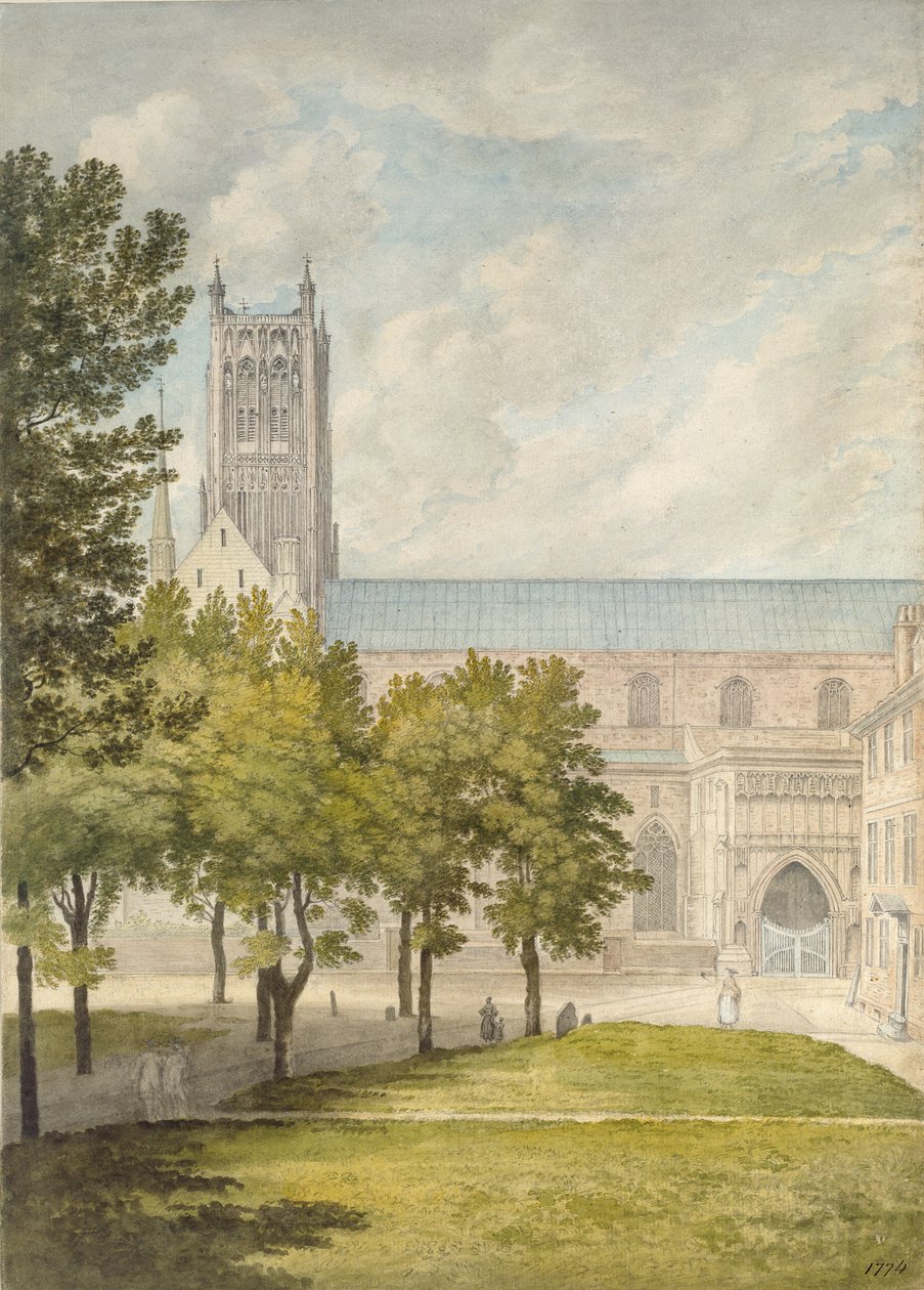 Kathedrale von Worcester, wahrscheinlich 1774 (Aquarell über Graphit auf Papier) von John Baptist Malchair