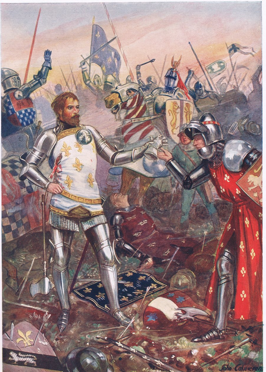 Die Kapitulation von Johann II. von Frankreich in der Schlacht von Poitiers, Illustration aus 