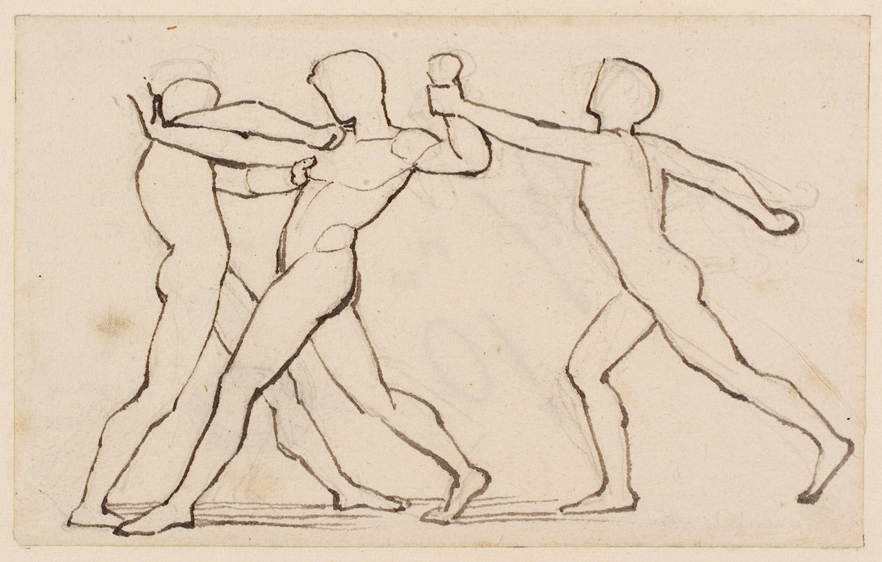 Eine Gruppe von drei ringenden Figuren von John Flaxman