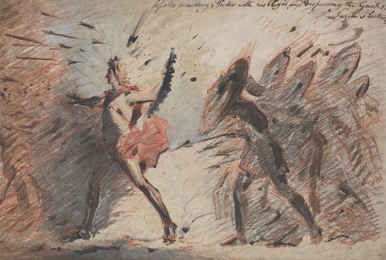 Apollo führt Hector mit seinem Aegis und zerstreut die Griechen von John Flaxman