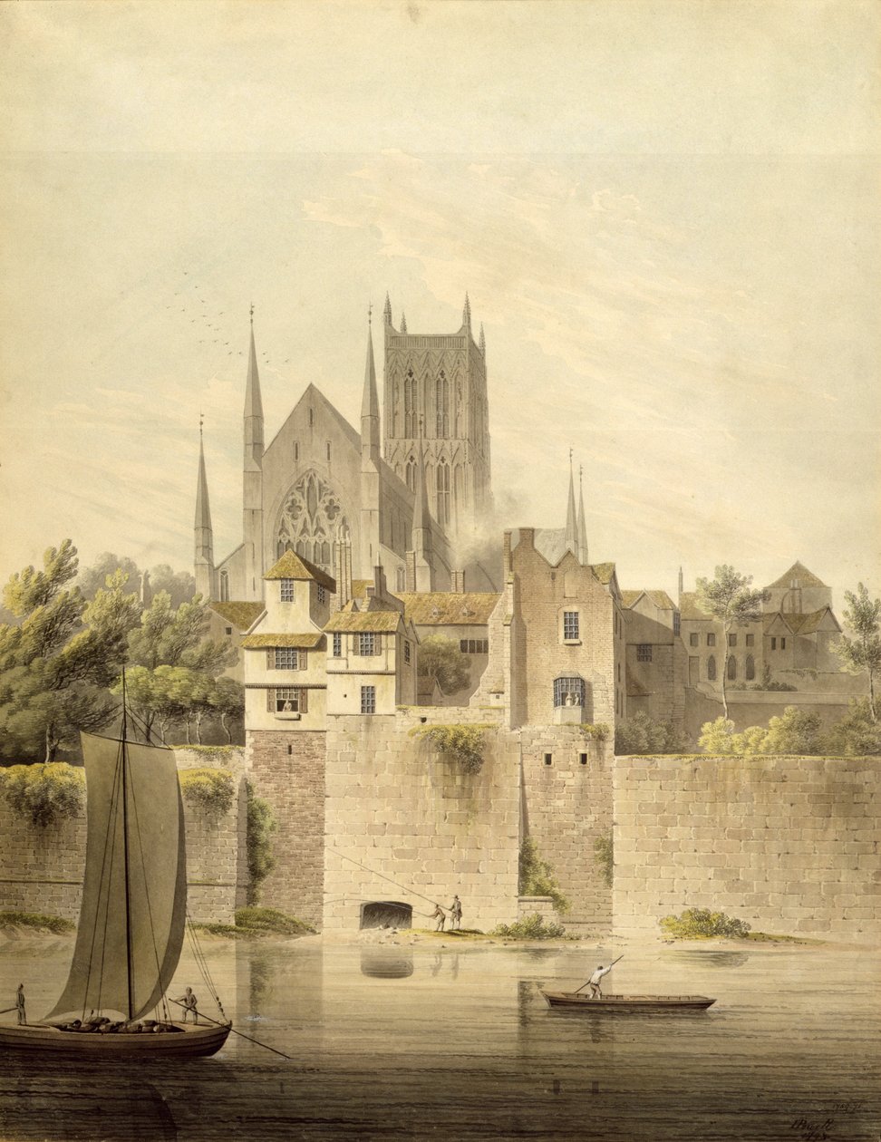 Westansicht der Kathedrale von Worcester, 1798 von John Powell