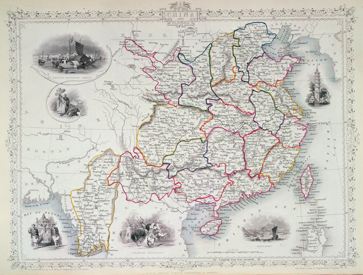 Karte von China und Birma, 1851 von John Rapkin