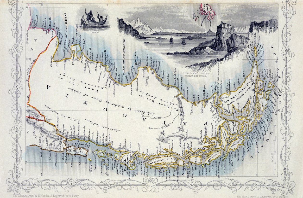 Patagonien, aus einer Serie von Weltkarten veröffentlicht von John Tallis und Co., New York und London, 1850er Jahre von John Rapkin