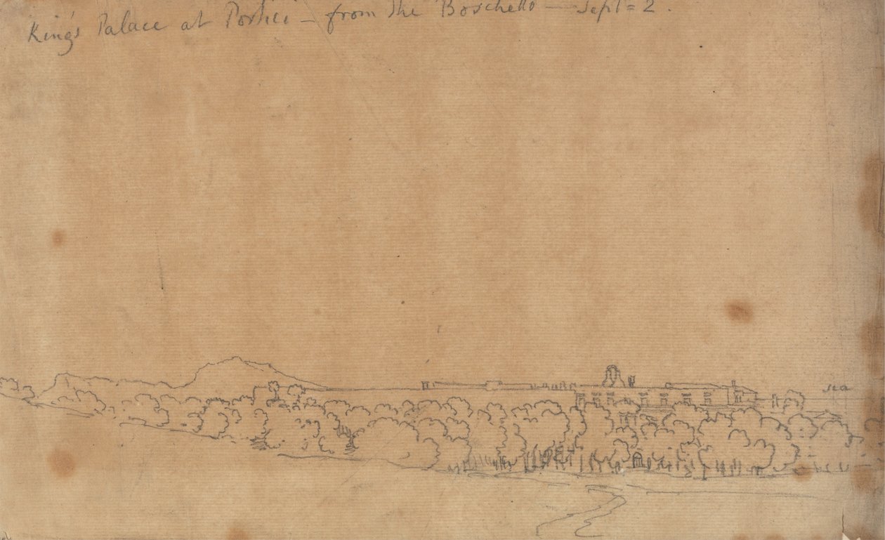 Königspalast in Portici vom Boschetto aus, 2. September von John Robert Cozens