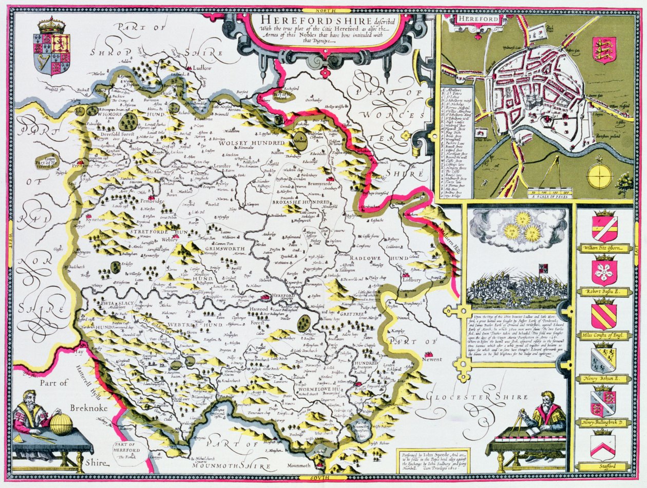 Herefordshire, graviert von Jodocus Hondius (1563-1612) aus John Speed