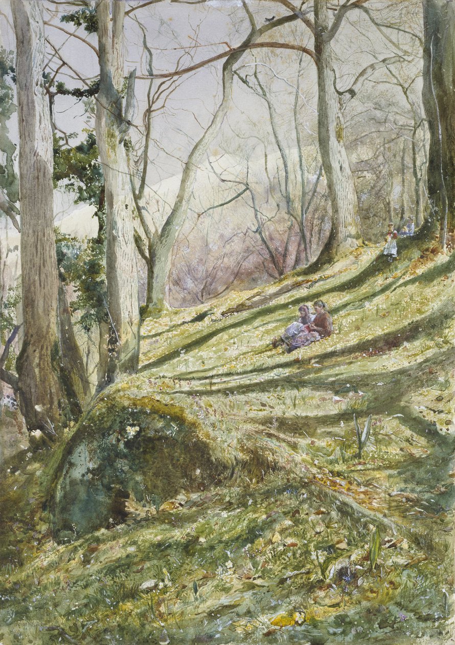 Bewaldeter Hang mit vier Figuren von John William Inchbold