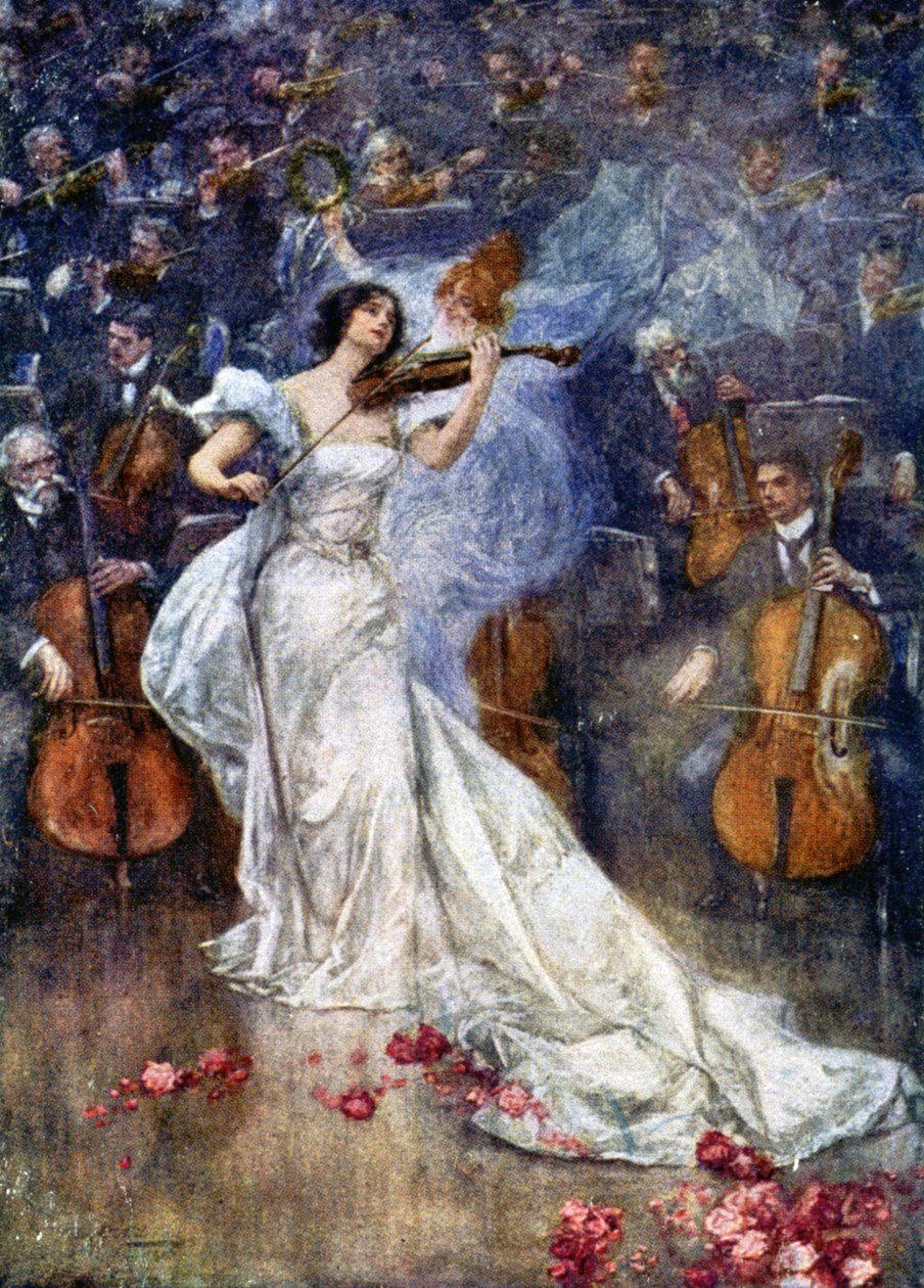 Musik. Ein Violinkonzert. Illustration von Gulich, Tschechien, ca. 1900 von John (after) Gulich