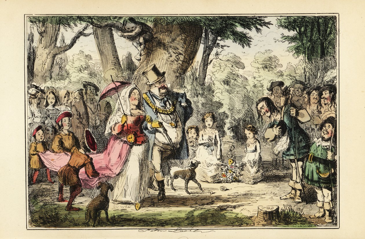 König Heinrich VIII. von England feiert den Maientag mit seiner ersten Königin Katharina von Aragon, um 1509 von John (after) Leech
