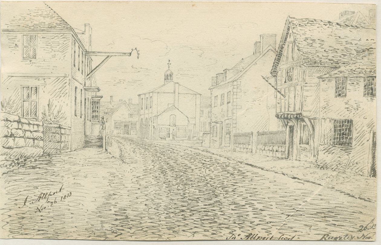 Rugeley Stadt: Feder- und Tuschzeichnung, 26. November 1813 von John Allport