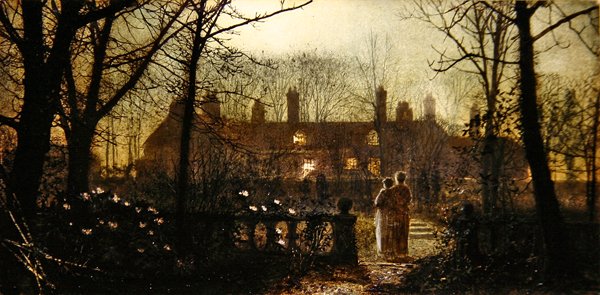 Mondscheinlandschaft mit zwei Figuren von John Atkinson Grimshaw