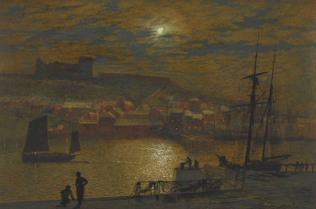 Whitby von Scotch Head, Mondschein auf dem Esk von John Atkinson Grimshaw