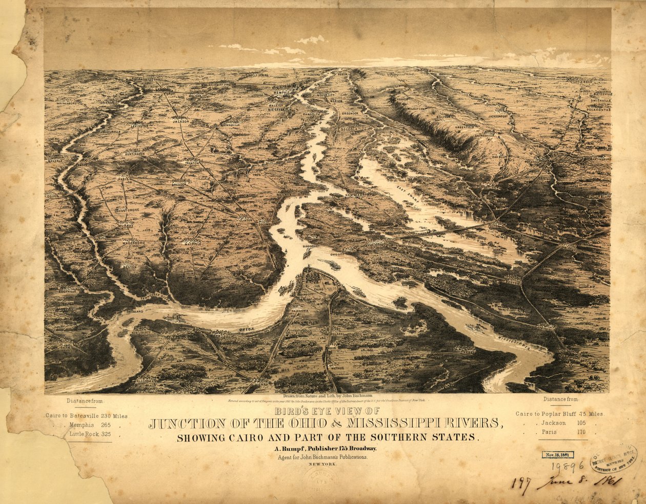 Vogelperspektive der Mündung der Ohio- und Mississippi-Flüsse, zeigt Kairo und Teile der Südstaaten von John Bachmann