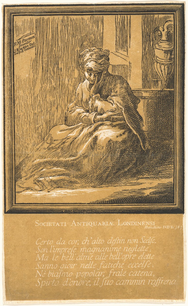 Meditierende Frau von John Baptist Jackson, after Parmigianino