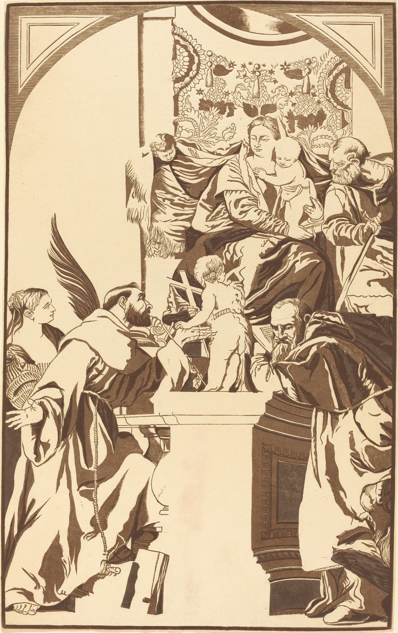 Heilige Familie und vier Heilige von John Baptist Jackson after Veronese
