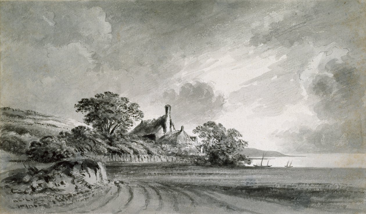 Ein Cottage in der Nähe des Ufers eines Sees, 18. Jahrhundert von John Baptist Malchair