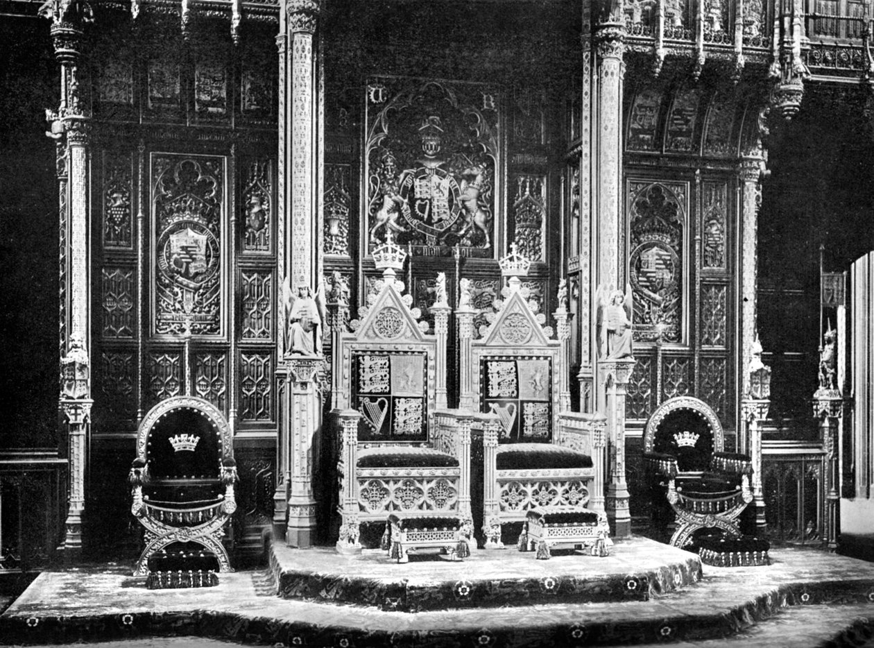 Der Königliche Thron, House of Lords, Westminster, ca. 1905 von John Benjamin Stone