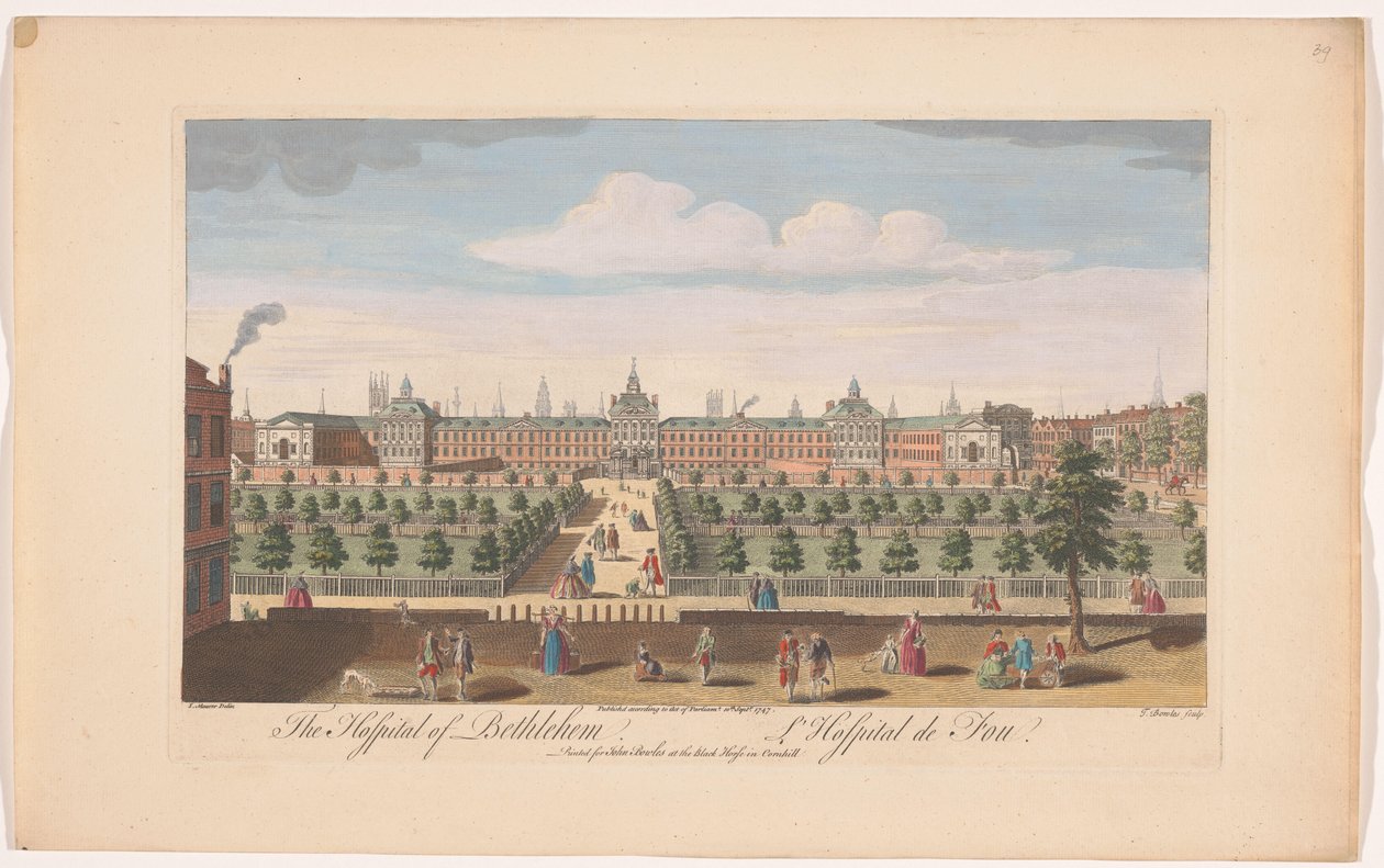 Ansicht des Bethlem Royal Hospital in London von John Bowles