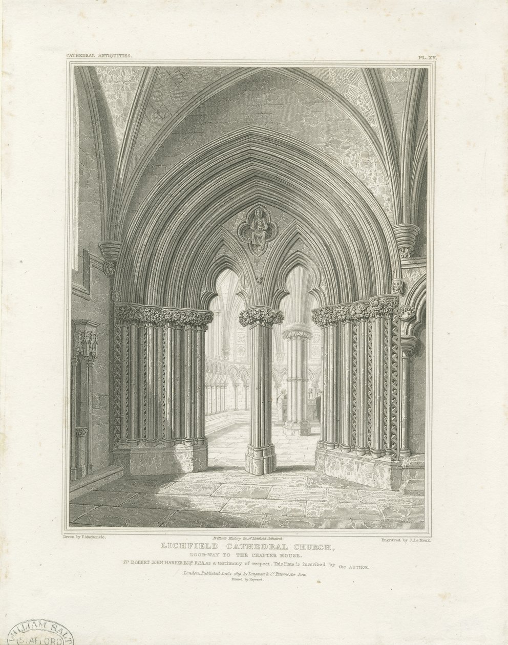 Innenraum der Kathedrale von Lichfield - Tür des Kapitelsaals: Gravur, nd [ca. 1819] (Druck) von John Britton