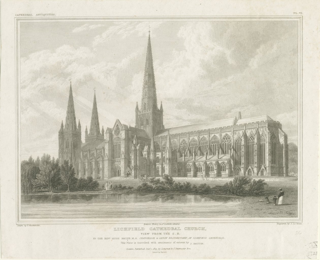 Lichfield Kathedrale - Südostansicht (Gravur) von John Britton