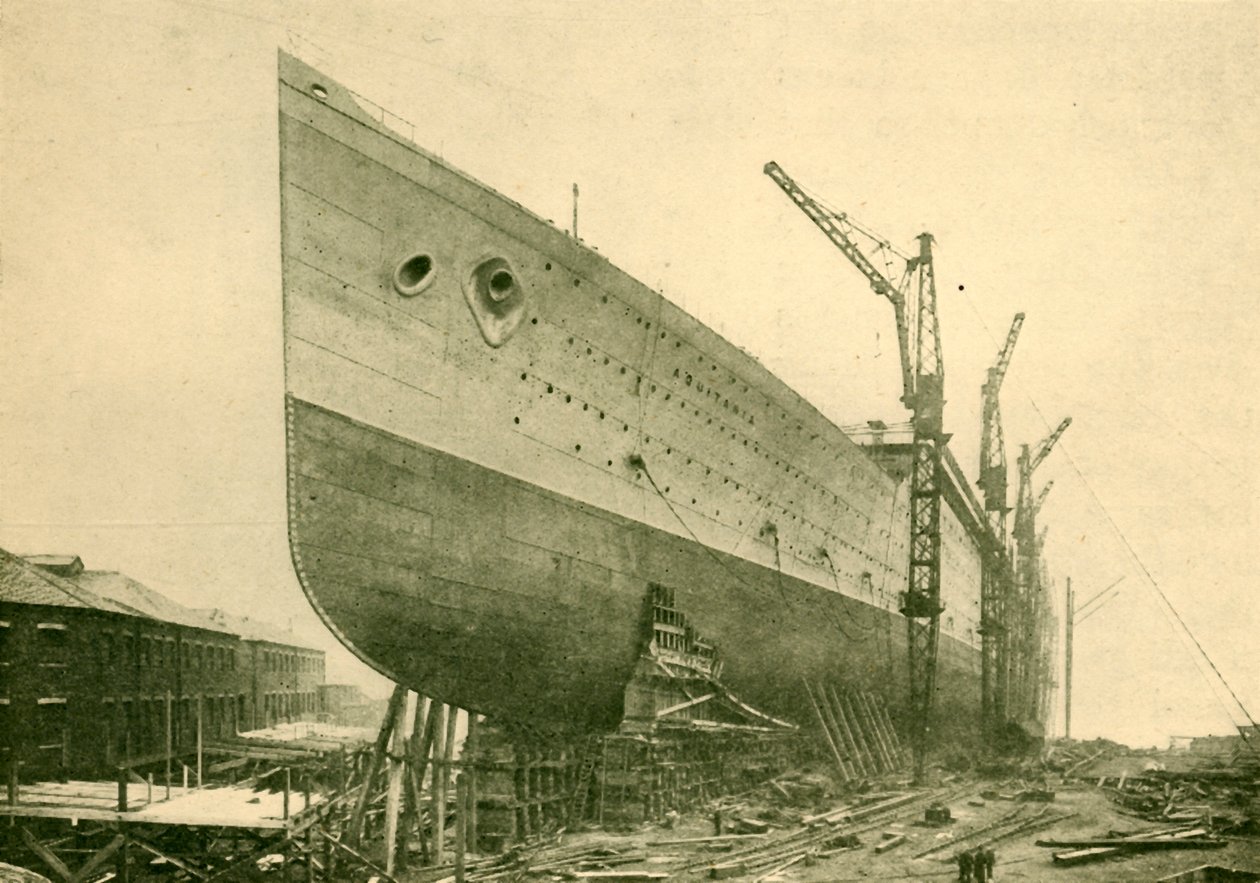 Die Aquitania auf den Stocks, ca. 1930 von John Brown and Company