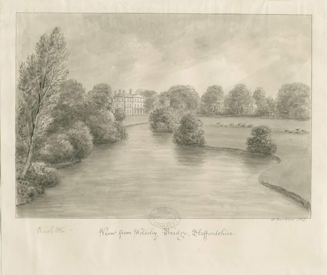 Bishton Halle: Sepiazeichnung, 1841 von John Buckler