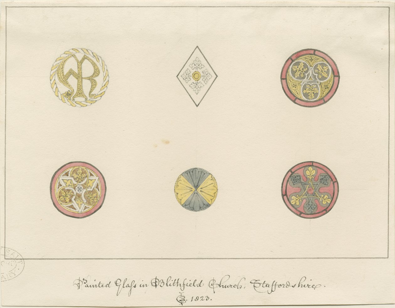 Blithfield Kirche - bemaltes Glas: Bleistiftzeichnungen, 1823 von John Buckler
