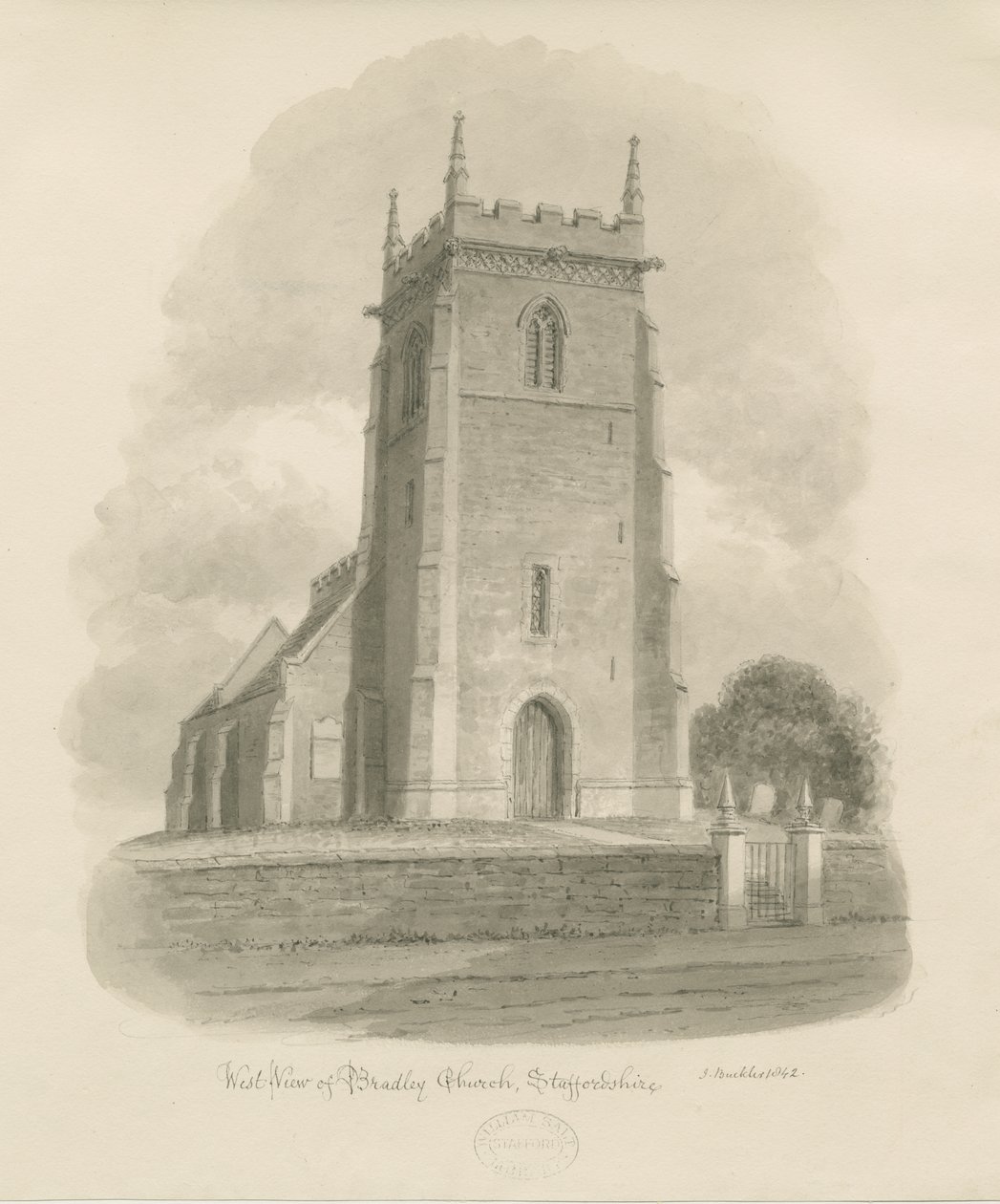 Bradley Kirche: Sepia-Zeichnung von John Buckler