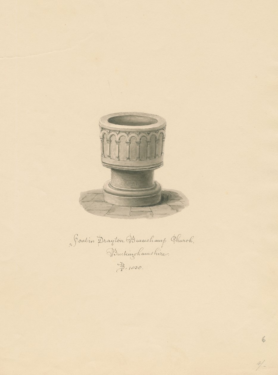 Buckinghamshire - Drayton Beauchamp Kirche: Sepia-Zeichnung, 1838 von John Buckler
