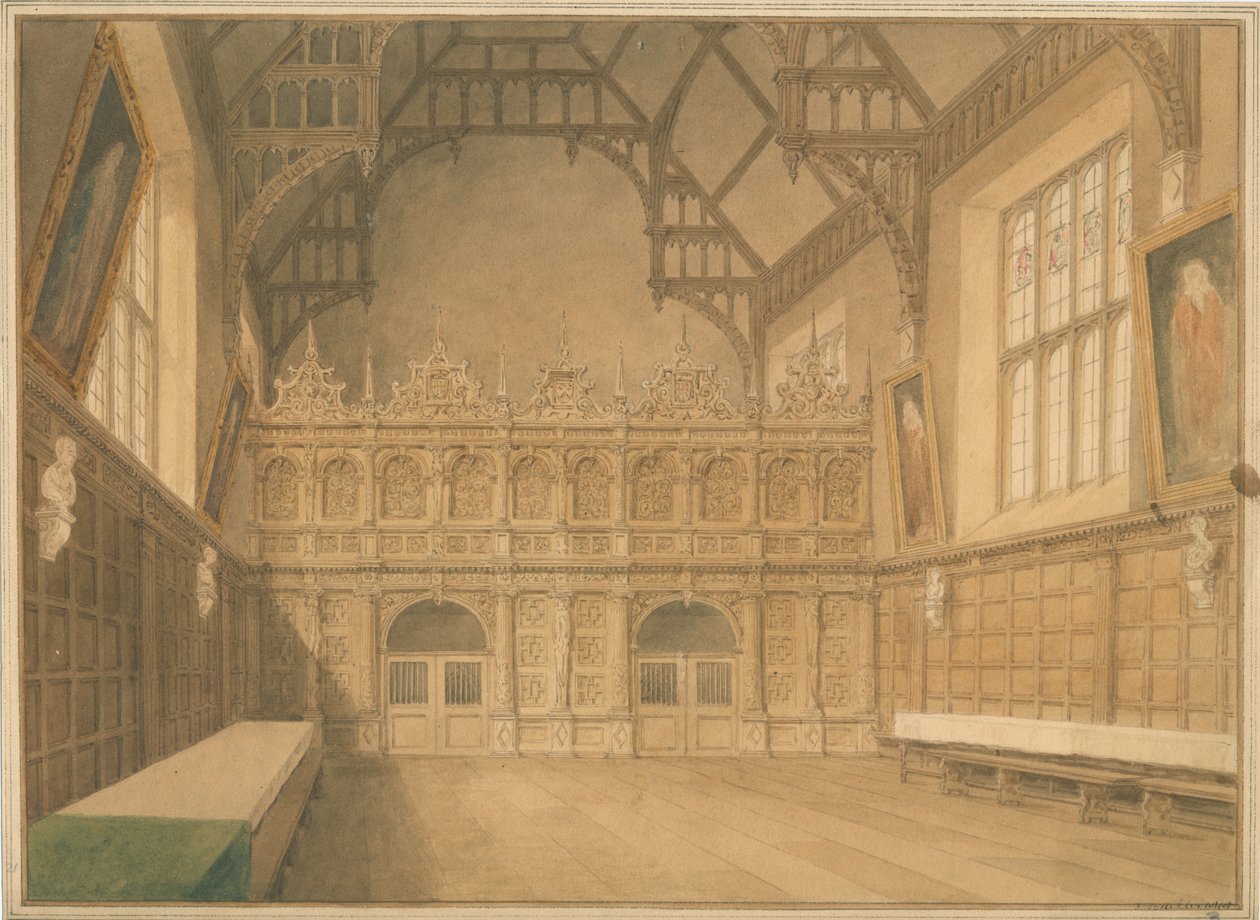 Trinity College Hall, Cambridgeshire - Innenansicht von John Buckler